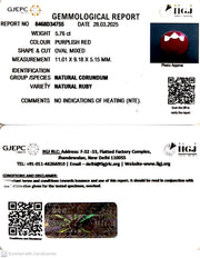 5.76/CT Natural Ruby with Govt. Lab Certificate